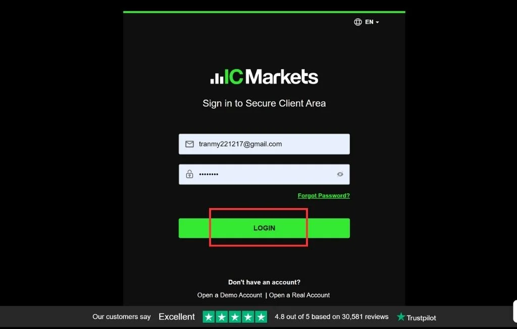 Truy cập trang web chính thức của ICMarkets để đăng nhập