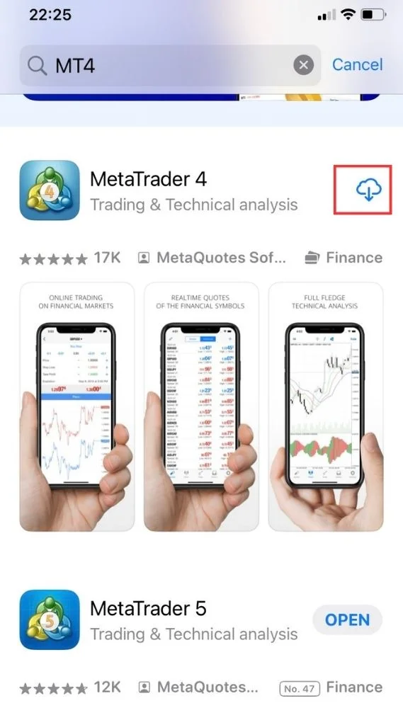 Mở App Store và tìm kiếm "MT4"