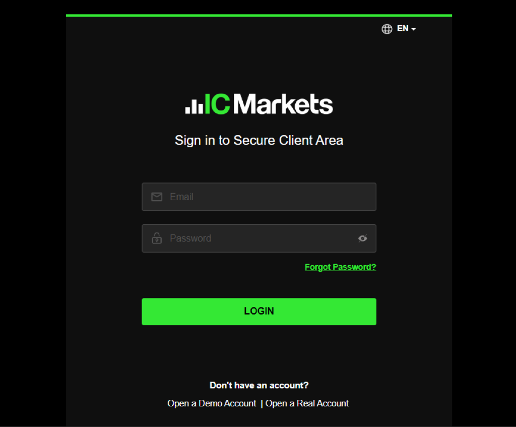 Giao diện đăng nhập tài khoản sàn ICMarkets