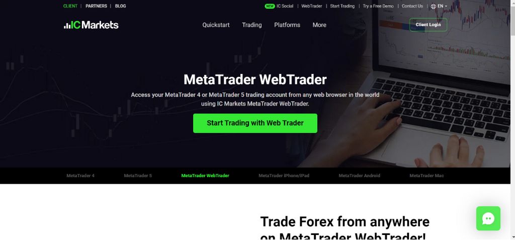 Chọn Start Trading with Web Trader